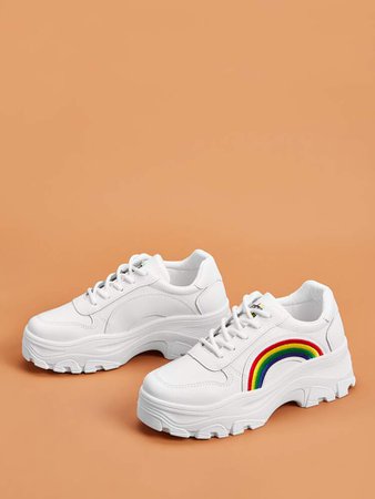 Rainbow Embroidered Chunky Sneakers | ROMWE