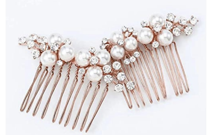 rose gold and pearl hair combs