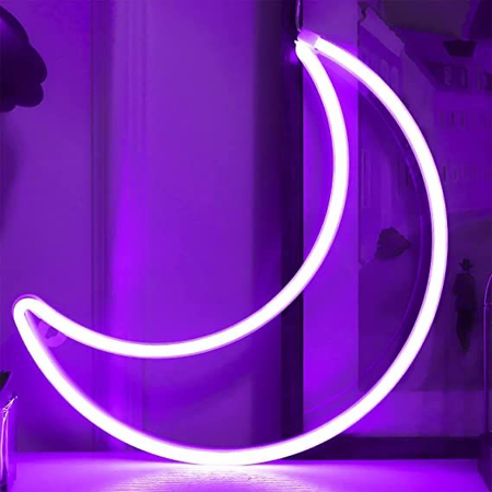 purple moon neon sign