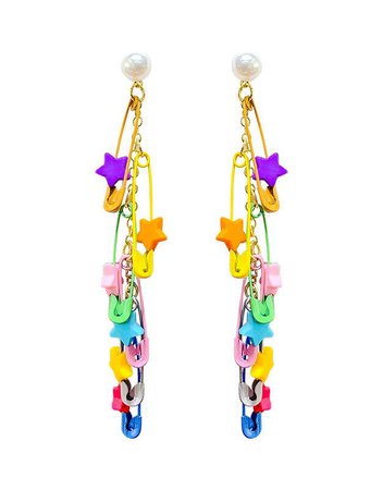 Colorful Star & Paperclip Drop Earrings