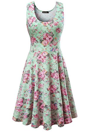 Measoul Womens Casual Fit and Flare Floral Sleeveless Party Evening Cocktail Dress, Light Green, X-Large at Amazon Women’s Clothing store: