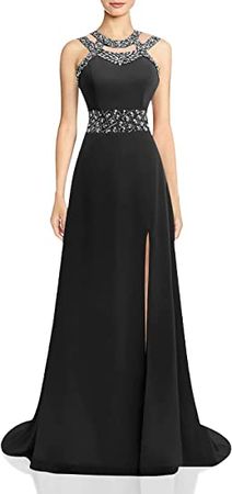 Prom Dress Long Halter Evening Gowns Formal Slit Chiffon Bridesmaid Dresses A line Prom Dresses Open Back at Amazon Women’s Clothing store