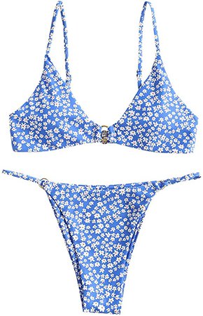 Amazon.com: ZAFUL Women's Tie Knot Front Spaghetti Strap High Cut Bikini Set Swimsuit (B-Light Green, Medium) : Clothing, Shoes & Jewelry