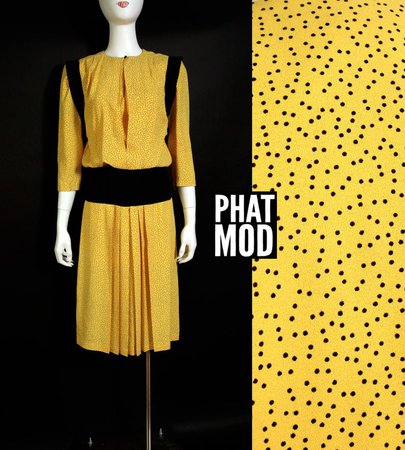 Rad Vintage 80s Yellow & Black Polkadot New Wave Dress | Etsy