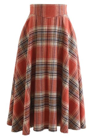 Multicolor Check Print Wool-Blend A-Line Skirt - Retro, Indie and Unique Fashion