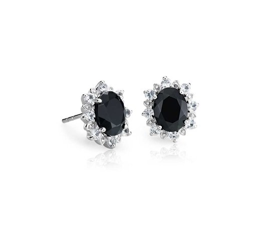 Sunburst Oval Black Onyx Stud Earrings in Sterling Silver (8x6mm) | Blue Nile