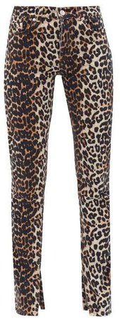 Split Hem Leopard Print Skinny Jeans - Womens - Leopard