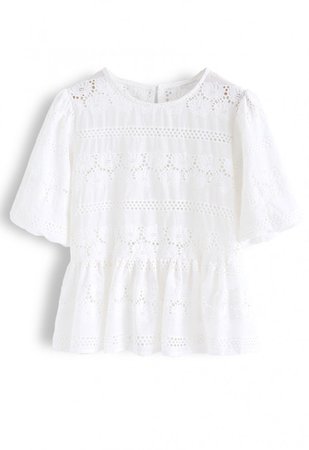 Sunflower Embroidery Hollow Out Top in White - NEW ARRIVALS - Retro, Indie and Unique Fashion