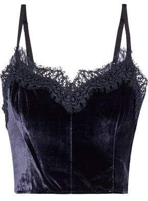 Isla Cropped Lace-trimmed Velvet Camisole