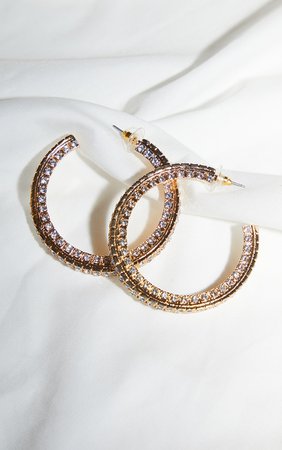 Gold Diamante Chunky Hoop Earrings | PrettyLittleThing USA