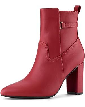 Amazon.com | Allegra K Women's Pointed Toe Chunky High Heels Red Ankle Boots 9 M US | Ankle & Bootie