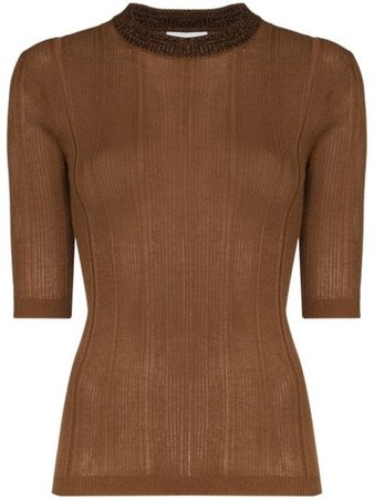 Brown GANNI rib-knit jumper - Farfetch