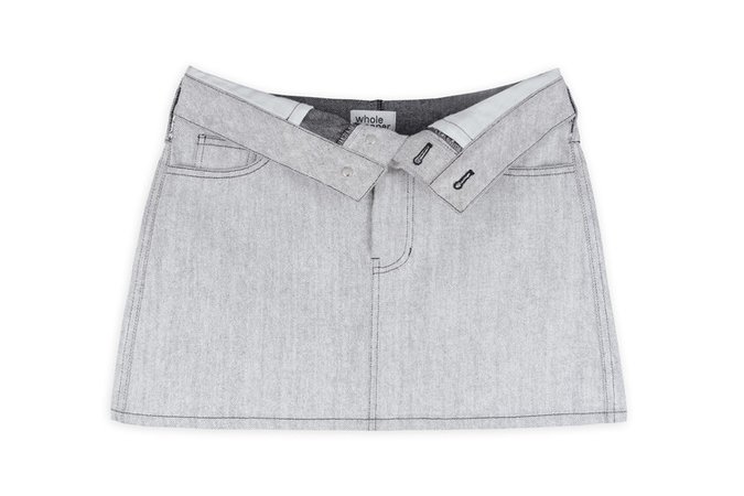 Waist folded mix denim short skirt (light gray) : WHOLE PAPER | 홀페이퍼