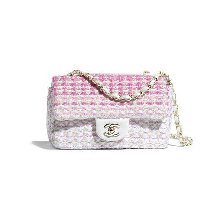 Cotton, Lambskin & Gold-Tone Metal White & Pink Mini Flap Bag | CHANEL