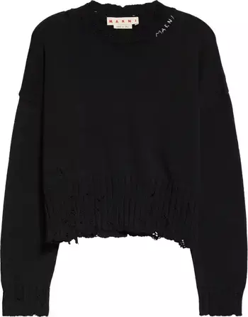 Marni Distressed Crewneck Cotton Sweater | Nordstrom