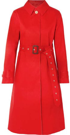 Belted Bonded Cotton Trench Coat - Red