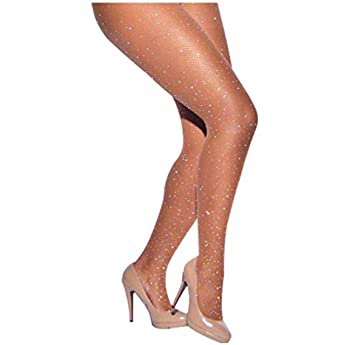 Women's Shimmer Tights Silk Reflections Control Top Pantyhose Sparkly Rhinestone Sheer Stockings (Large, Nude) at Amazon Women’s Clothing store