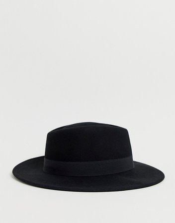 ASOS DESIGN wide brim pork pie hat in black with band | ASOS