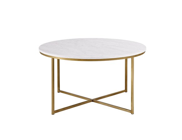 Amazon.com: WE Furniture 36" Coffee Table with X-Base - Faux Marble/Gold: Kitchen & Dining