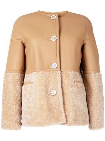 Shop Marni panelled shearling jacket with Express Delivery - FARFETCH