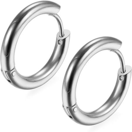Flongo 18 mm - 24 mm Stainless Steel Stud Earrings Hoop Huggie Earrings Hinged Hoop Earrings Silver O-Ring Polished Unique Men Women, Stainless Steel, No information : Amazon.de: Fashion