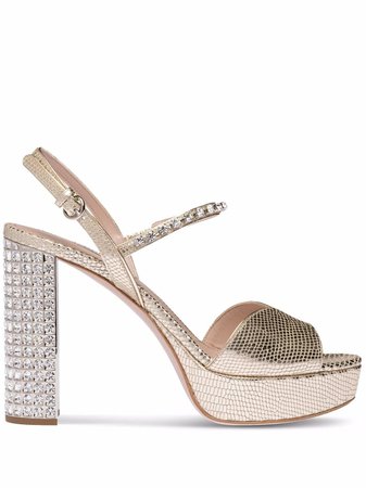 Shop Miu Miu crystal-embellished sandals with Express Delivery - FARFETCH