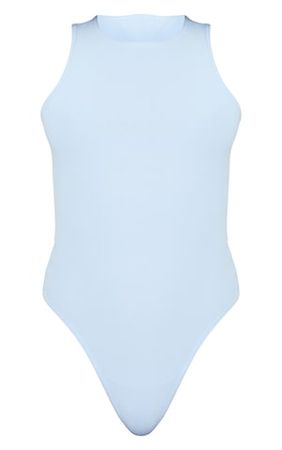 Pastel Blue Ponte Racer Back Thong Bodysuit | PrettyLittleThing USA
