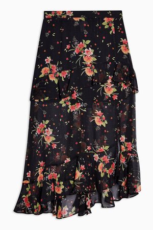 PETITE Multi Floral Flounce Midi Skirt | Topshop