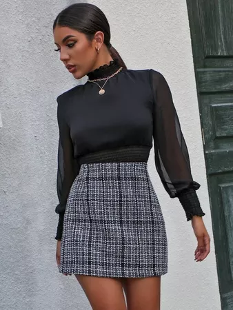 Tweed Plaid Zip Back Mini Skirt | SHEIN USA