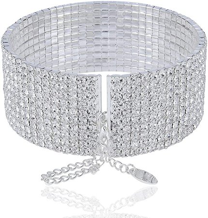 Amazon.com: 10-Row Clear Austrian Crystal Rhinestone Choker Necklace Silver Party WED N088 (10 Row Silver): Clothing, Shoes & Jewelry