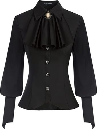 Women's Victorian Renaissance Blouse Vintage Lotus Ruffled Long Sleeve Shirt Black S at Amazon Women’s Clothing store