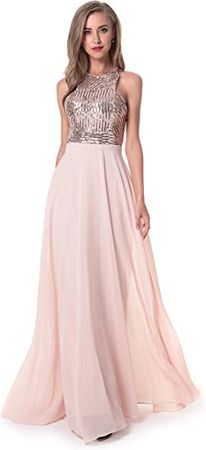 Beauty Kai Women's Long Formal Sequin Chiffon Evening Prom Dress at Amazon Women’s Clothing store