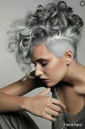 Sapphire silver curly hair mohawk fade
