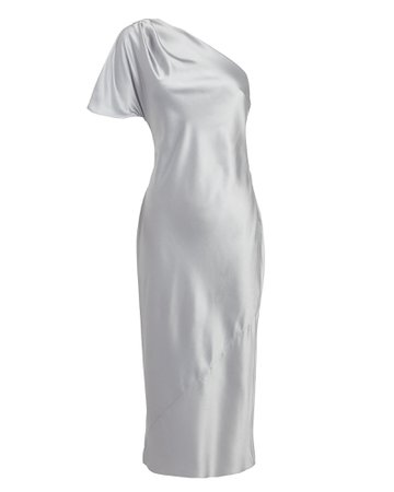 Silver One Shoulder Silk Midi Dress | Fleur de Mal