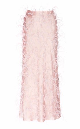 Michael lo sordo pink silk maxi skirt with feathers