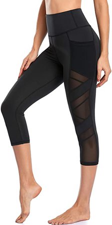 Amazon.com: WE CUFFLLE Women's Mesh High Waist Leggings Yoga Pants with Pockets Tummy Control 4 Way Stretch Workout Yoga Leggings (Mesh Black 3/4, Large): Clothing