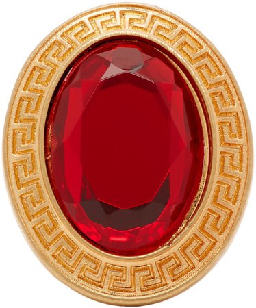 Gold & Red Crystal Greek Key Ring