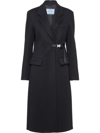 Black Prada buckle-fastening mid-length coat P607NS2021LXN - Farfetch