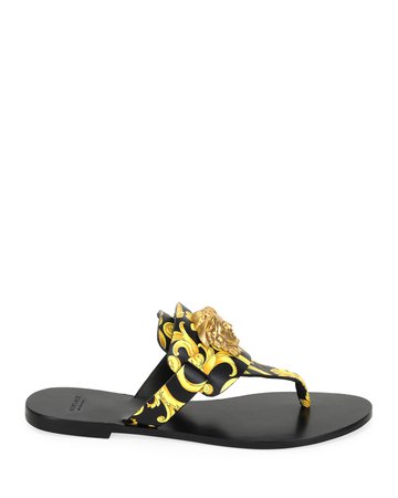 Versace Hibiscus Flat Thong Slide Sandals