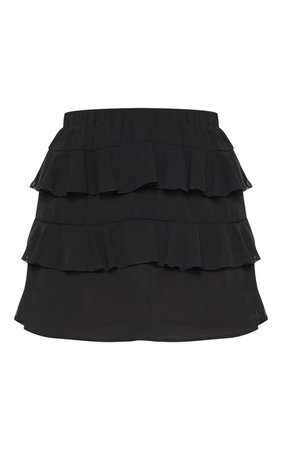 Poppey Black Ruffle Mini Skirt | Skirts | PrettyLittleThing
