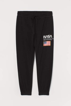 Sweatpants with Printed Design - Black