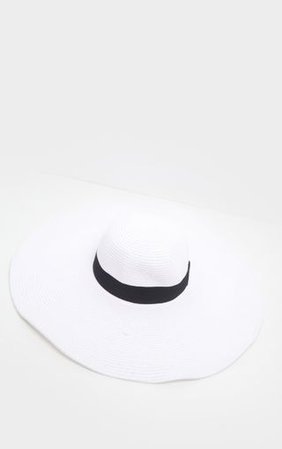 White Large Ribbon Detail Sun Hat | PrettyLittleThing