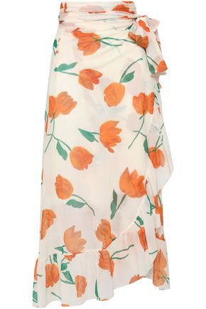 Tilden ruffled floral-print mesh midi wrap skirt | GANNI | Sale up to 70% off | THE OUTNET