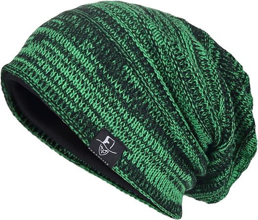 VECRY Men's Slouch Beanie Skull Cap Long Baggy Hip-Hop Winter Summer Hat (Twill-Brilliant Green) at Amazon Men’s Clothing store