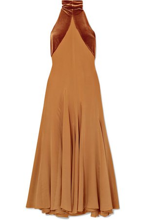 HAIDER ACKERMANN Asymmetric silk crepe de chine and velvet maxi dress