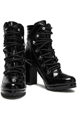 Black Lenni crinkled faux patent-leather ankle boots | Sale up to 70% off | THE OUTNET | DKNY | THE OUTNET