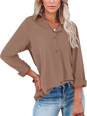 Amazon.com: Womens V Neck Button Down Shirts Long Sleeve Blouse Business Casual Work Plain Tops : Clothing, Shoes & Jewelry