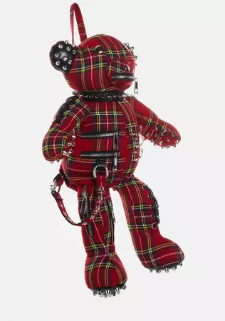 Current Mood Plaid Studded Teddy Bear Backpack - Red – Dolls Kill