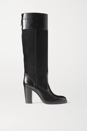Emma Leather And Suede Knee Boots - Black