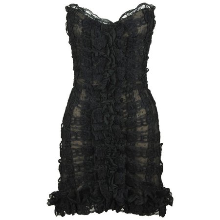 Vintage Chanel Black Strapless Lace Dress - Size FR 40 For Sale at 1stdibs